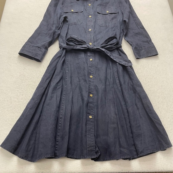 Lauren Ralph Lauren 100% Linen Dress Large Midi Shirt Luxury Preppy Old Money - Picture 3 of 9